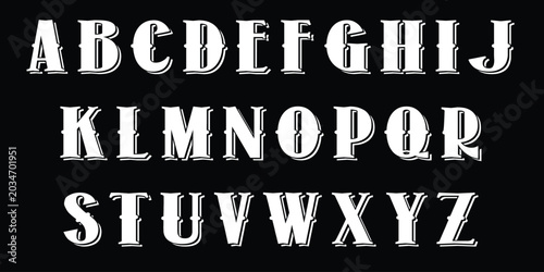 Full set of vintage-style western alphabet letters on black background, clean white font with decorative spurs, typography.