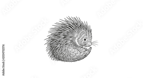 Canvas Print Prickly little Echidna curled up.