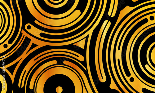 Fényképezés Abstract black and gold swirling patterns dominate the image