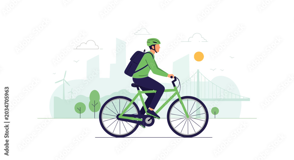 Fototapeta premium Man cycling in city, urban nature, ecological transport, sustainable lifestyle