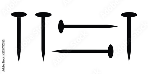 Nail silhouette, metal wire nail icon vector
