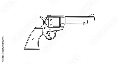 Canvas Print Classic Revolver Pistol Line Art Illustration, Western Style Weapon
