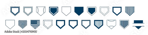Set of baseball home plate icons with various graphic styles and patterns