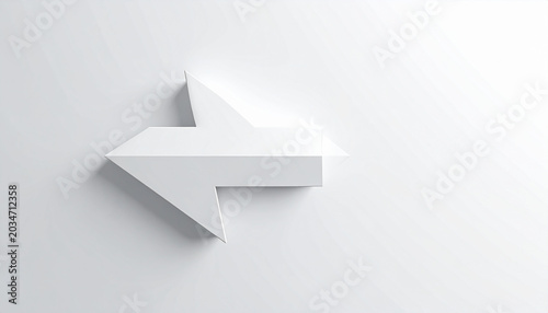 White 3D arrow shape pointing to right on isolated background
