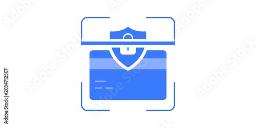Credit card under digital scanning grid protection. AI fraud detection and transaction security concept scene. Financial monitoring technology graphic. Clean interface element detail.