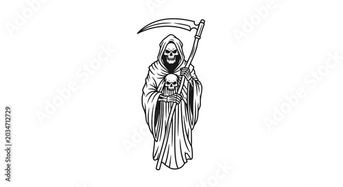 Fotografie Grim Reaper Holding Skull, Death Symbol, Silhouette