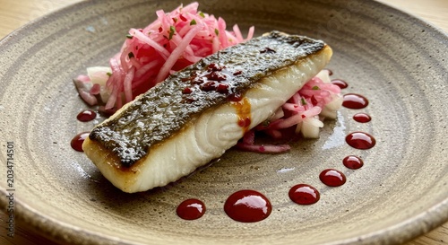 Gourmet Pan-Seared Fish Fillet with Pickled Radish Salad
