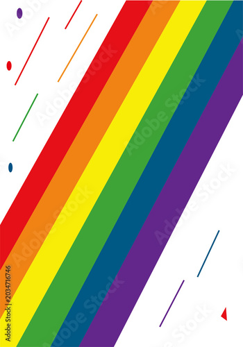 Diagonal Rainbow Lines and Colorful Dots on White Background - LGBTQ+ Pride Abstract Art portrait background