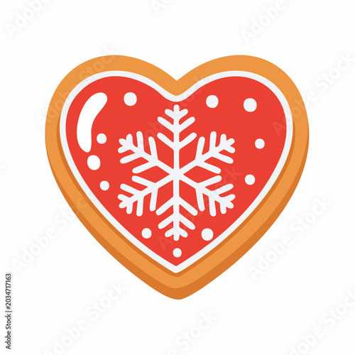 Heart-shaped gingerbread cookie with snowflake design