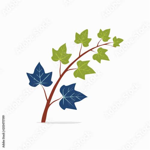 Stylized Ivy Branch with Green and Blue Leaves