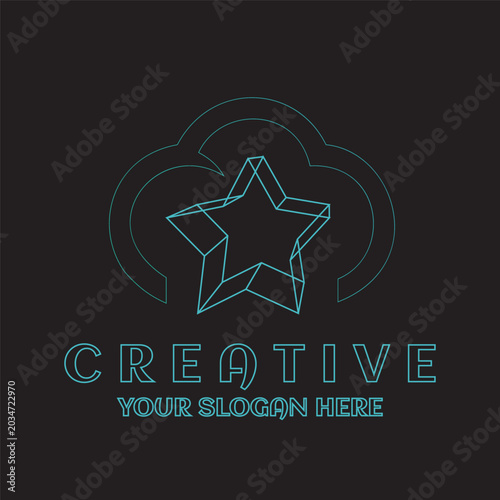 Star energy cloud creative design template. Digital star symbol geometric line shape. Technology connection for artificial intelligence