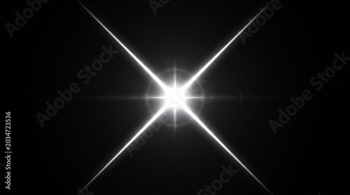 High-intensity white star lens flare effect with prominent four-point spikes on a black background.