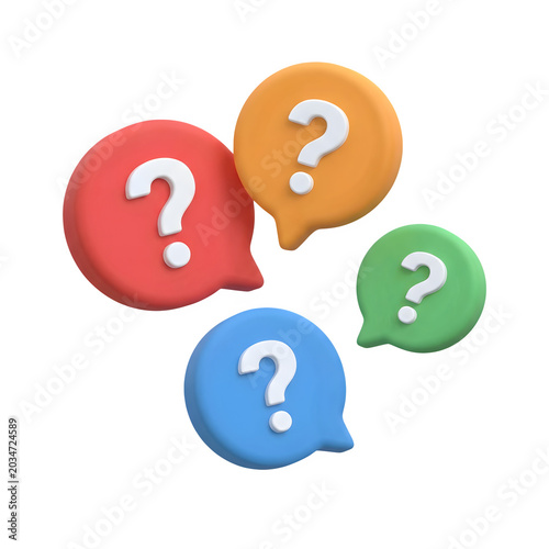 Colorful question mark speech bubbles isolated on transparent background