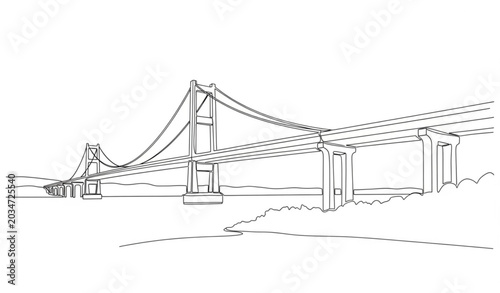 Schilderij op canvas Continuous line drawing of a suspension bridge