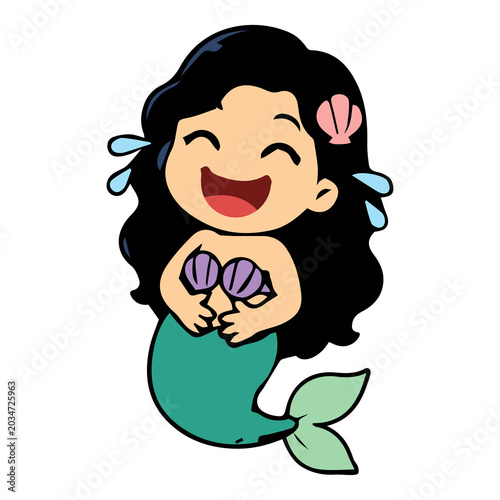 Canvastavla A cute mermaid icon element with a simple design, friendly and adorable expression, and clean vector style, perfect for stickers, decorations, and cheerful fantasy ocean themes