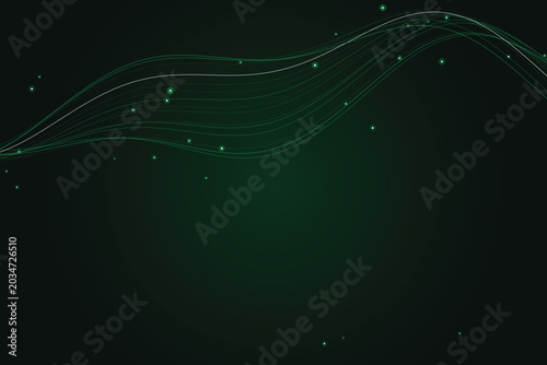 Foto Abstract glowing green and white waves with scattered light particles