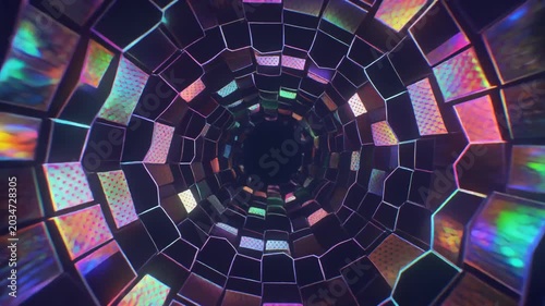 Perspective View of an Iridescent Geometric Tile Tunnel 4K Generative AI