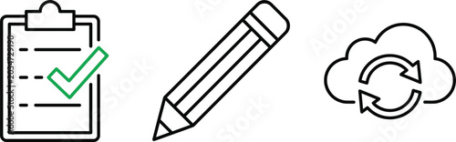 Schilderij op canvas Clipboard checklist with green checkmark pencil and cloud data sync storage icon