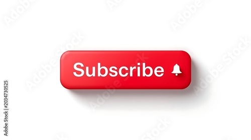 Red subscribe button with bell icon isolated on white background social media user interface call to action flat design