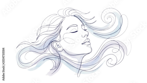 Obraz na płótnie Abstract Face Wind Flow Minimalist Sensory Continuous Line Illustration