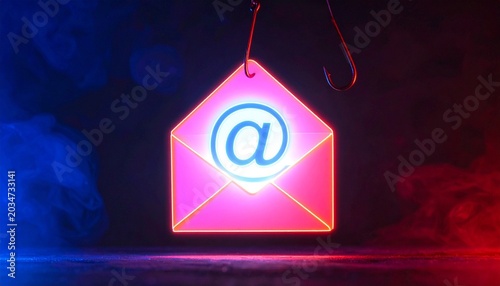 Envelope on fishhook with glowing email symbol