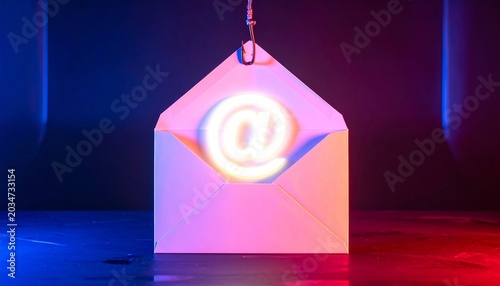 Envelope on fishhook with glowing email symbol
