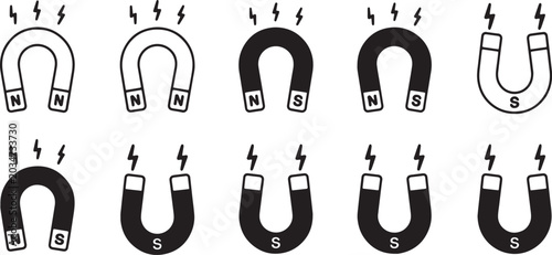 Quadro su tela Series of horseshoe magnets with north and south poles illustrated in different