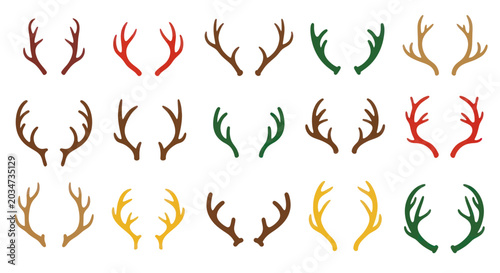 Foto Set of Deer Antlers Icons in Various Colors - Christmas and Autumn Motifs