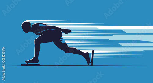 Foto Speed Skating Silhouette - Athlete in Motion with Motion Blur Effect