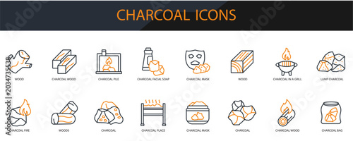 Photos charcoal icons set minimalist flat style design, charcoal set Vector illustratio