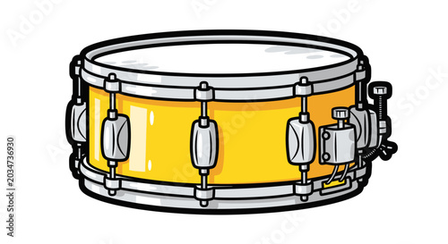 Photos Yellow Snare Drum with Chrome Hardware, Isolated on White Background