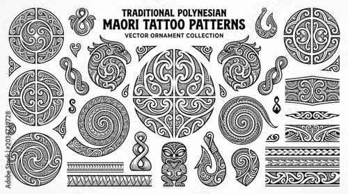 Traditional Polynesian Maori Tattoo Patterns Vector Graphic Collection.