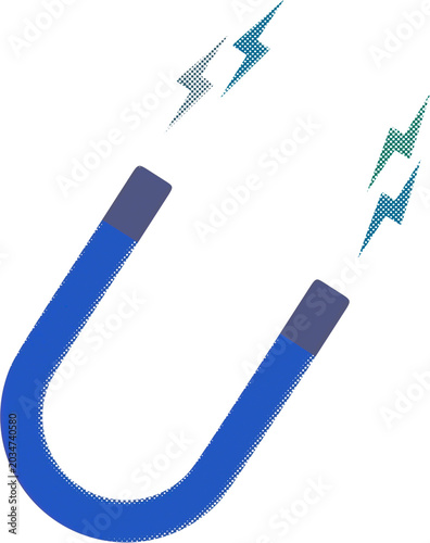 Schilderij op canvas Blue horseshoe magnet with lightning bolts magnetic attraction concept