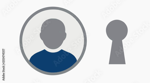Silhouette of a person inside a circle next to a keyhole symbol representing access security privacy and identity verification