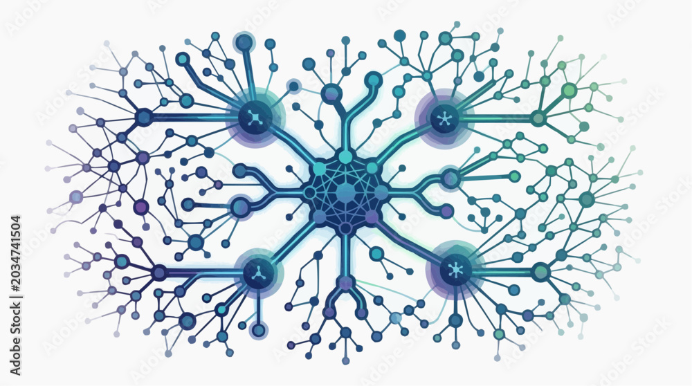 Obraz premium Abstract representation of a neural network, illustrating connections and information flow