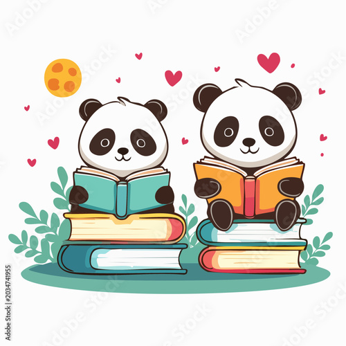 Cute Pandas Reading Books
