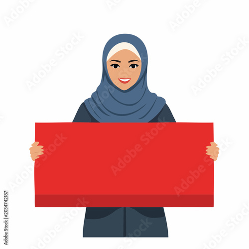 Woman in Hijab Holding a Blank Red Sign