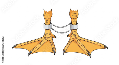 Obraz na płótnie Two Duck Feet Chained Together Symbolizing Restriction.
