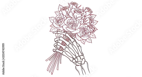 Foto Skeleton Hand Holding Rose Bouquet - Dark Romance Illustration