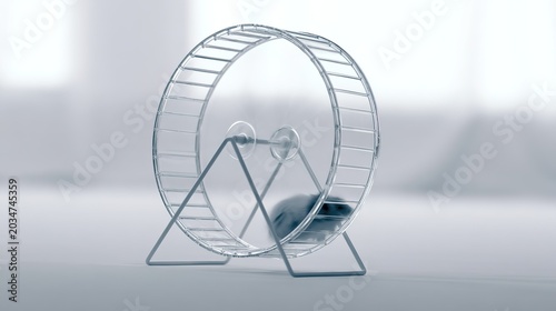 antecedence. Hamster wheel in endless rotation on a plain grey background. wildlife magazines, conservation campaigns, designed for nature documentaries and education, used by health educators.