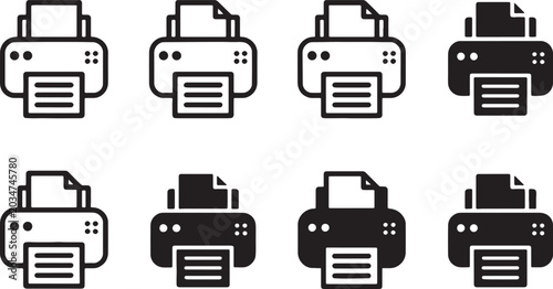 Tableau sur toile Set of eight modern inkjet printers in various styles and perspectives isolated