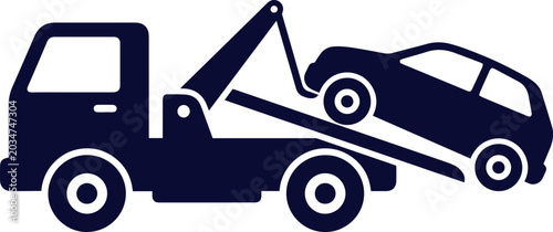 Schilderij op canvas Tow truck icon with a car being towed