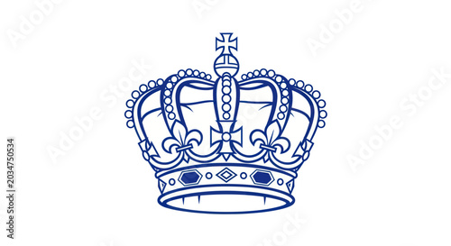 Schilderij op canvas Royal Crown Emblem - Blue Line Art Illustration on White Background