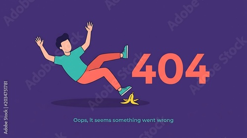404 Error Page Cartoon Man Slipping Banana Peel Oops Website Not Found