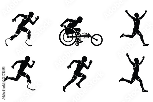 Tableau sur toile adaptive disabled and able bodied athlete runner sprinter wheelchair racer silho