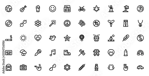 Schilderij op canvas Hippies related icon set