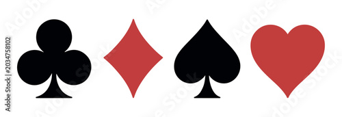 Playing card suits vector set. collection of poker symbols. heart, spade, diamond and clover design.