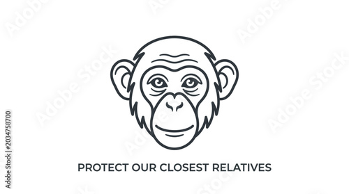 Photography Minimalist Line Art Illustration of a Chimpanzee Face with Wildlife Conservation Text