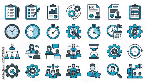 Collection of Business and Management Icons for Project Planning and Workflow.
