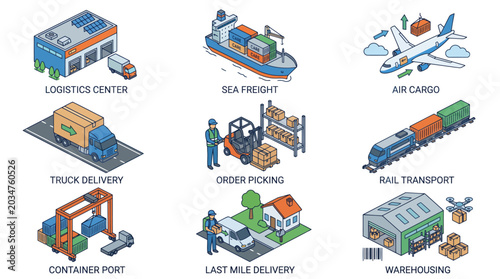 Logistics and Transportation Icons Set.